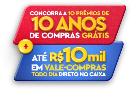 Concorra a 10 prêmios de 10 anos de compras grátis e até R$ 10 mil em vale-compras
